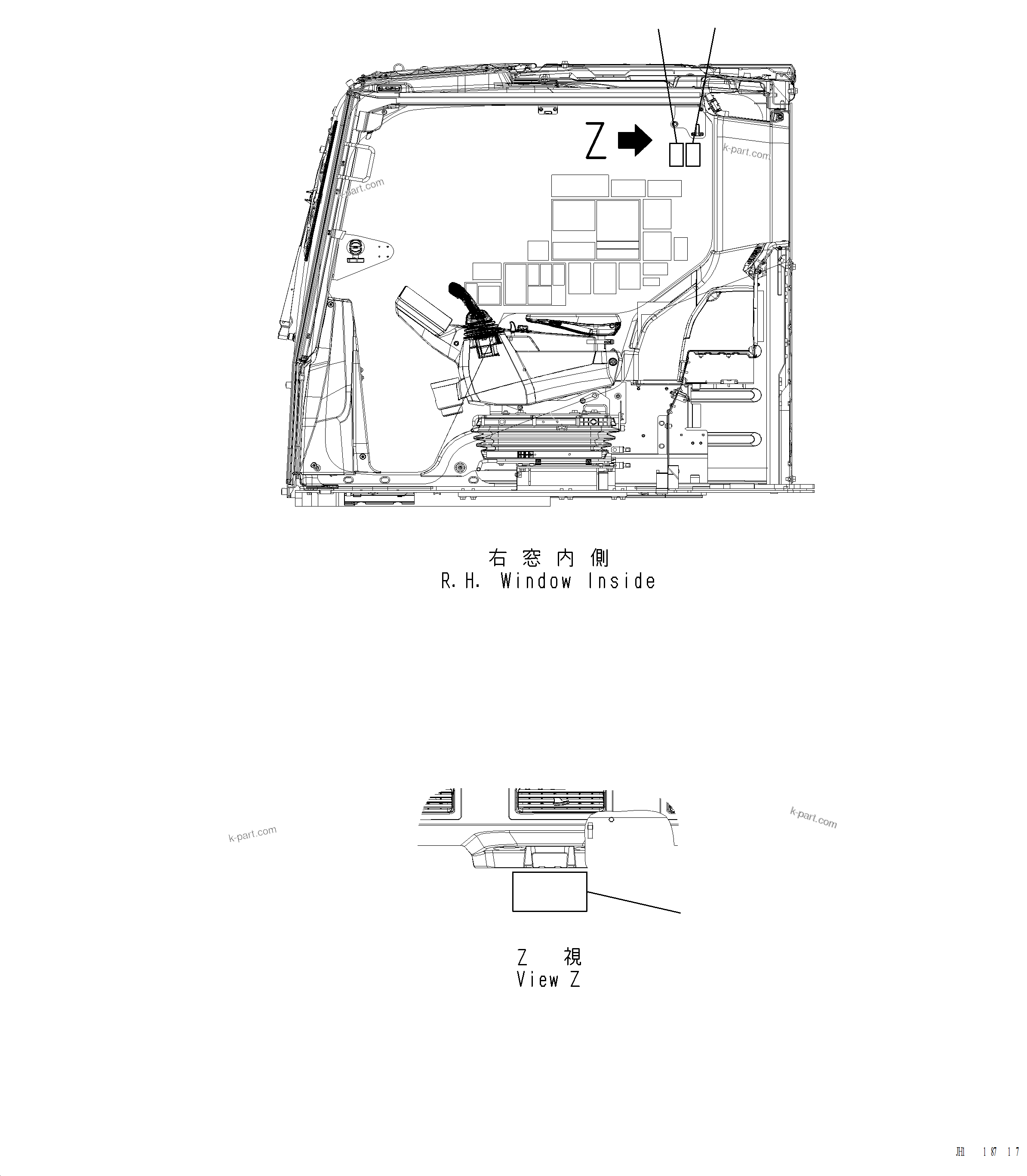 Komatsu parts book diagram for PC220LCi-12 S/N A15001: U0120-001001 CAUTION PLATES WINDOW LOCK