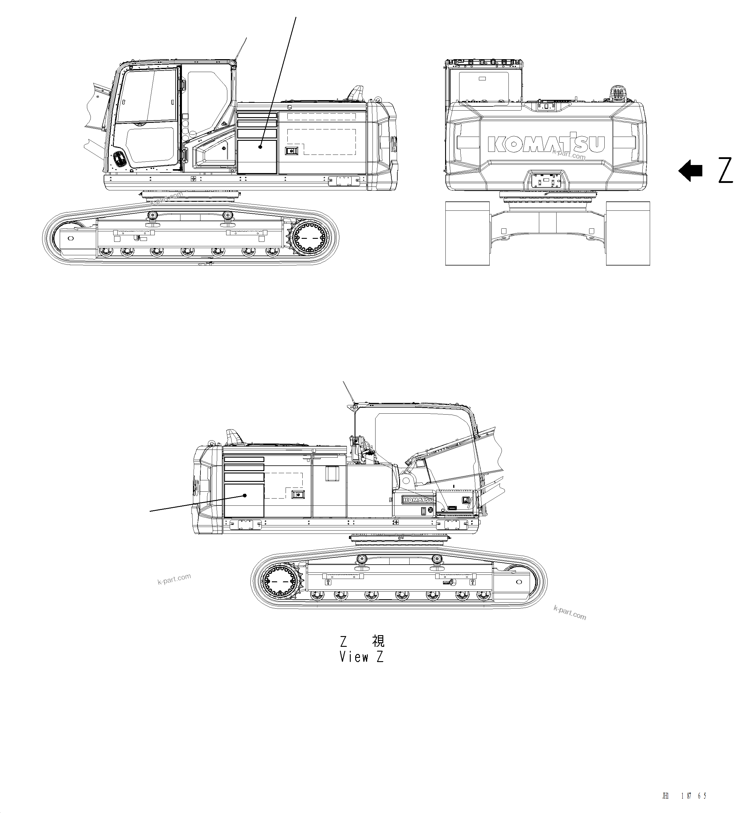 Komatsu parts book diagram for PC220LCi-12 S/N A15001: U0170-001001 MACHINE MODEL