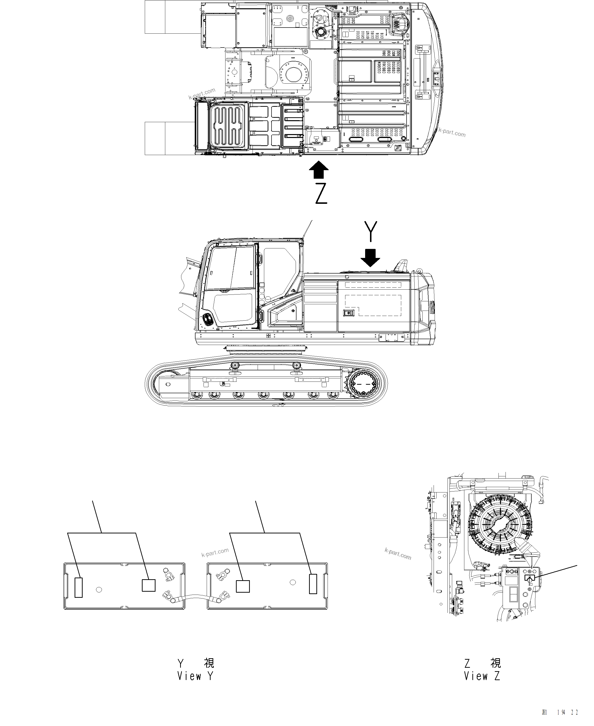Komatsu parts book diagram for PC220LCi-12 S/N A15001: U0201-001001 CAUTION PLATES BATTERY