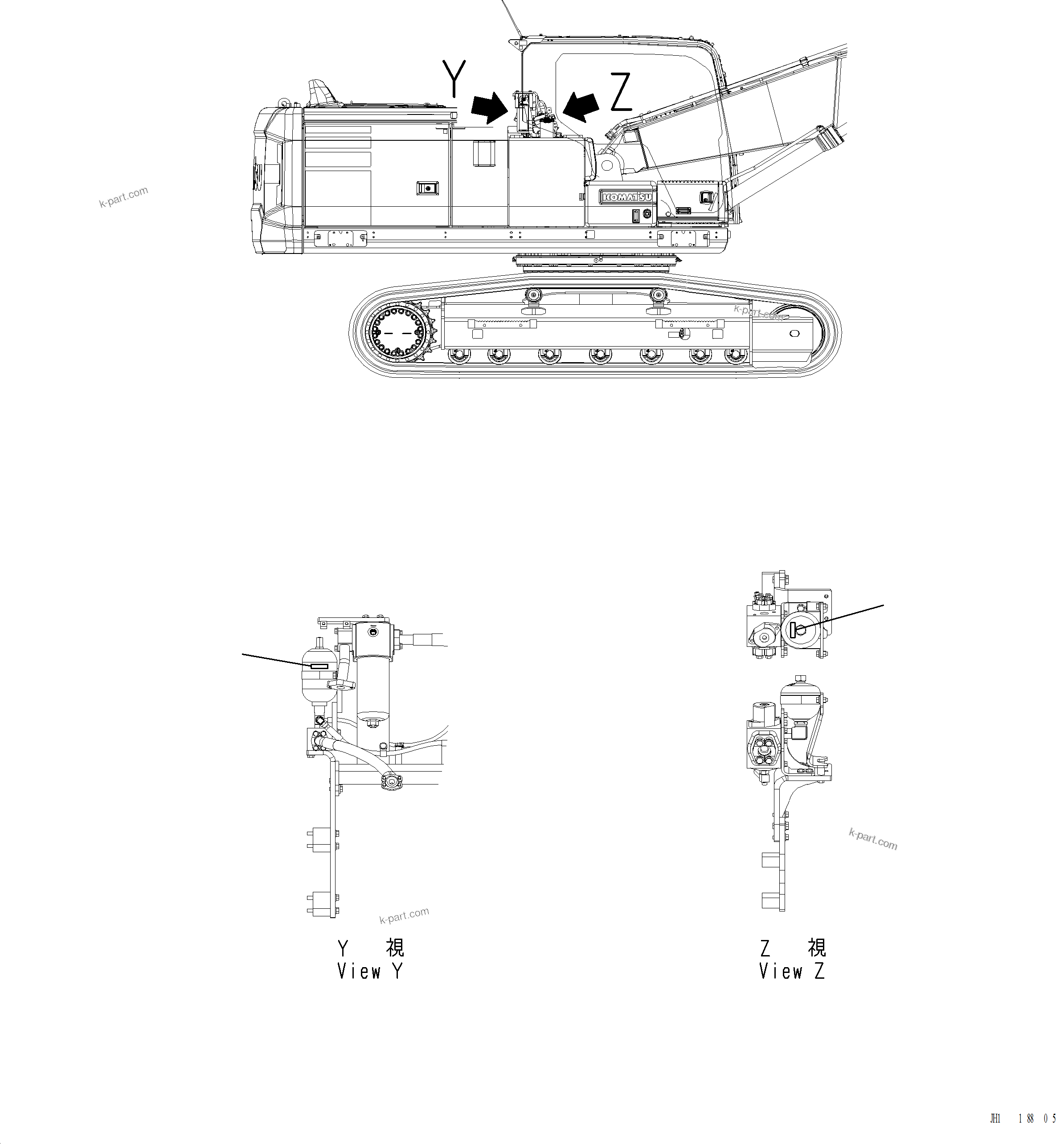 Komatsu parts book diagram for PC220LCi-12 S/N A15001: U0580-001001 CAUTION PLATES ACCUMULATOR