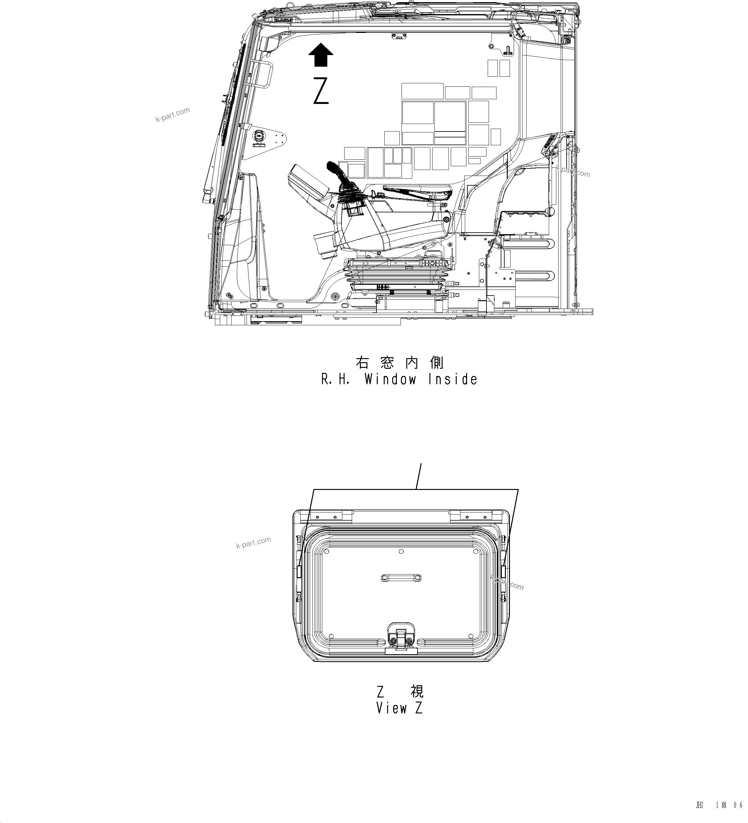 Komatsu parts book diagram for PC220LCi-12 S/N A15001: U0601-001001 PLATE ROOF WINDOW