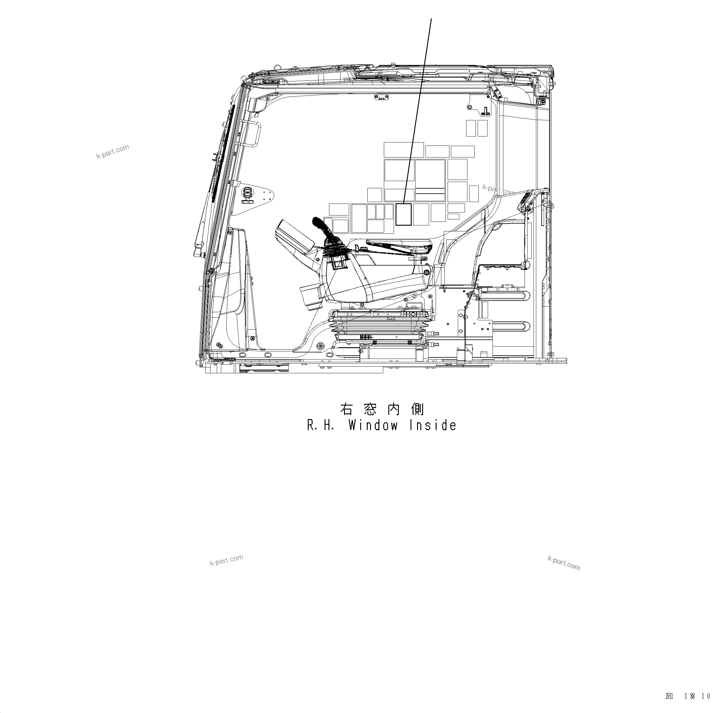 Komatsu parts book diagram for PC220LCi-12 S/N A15001: U0780-001001 REAR OBJECT DETECTION SYSTEM (RODS) WITH AUTO BRAKE PLATE