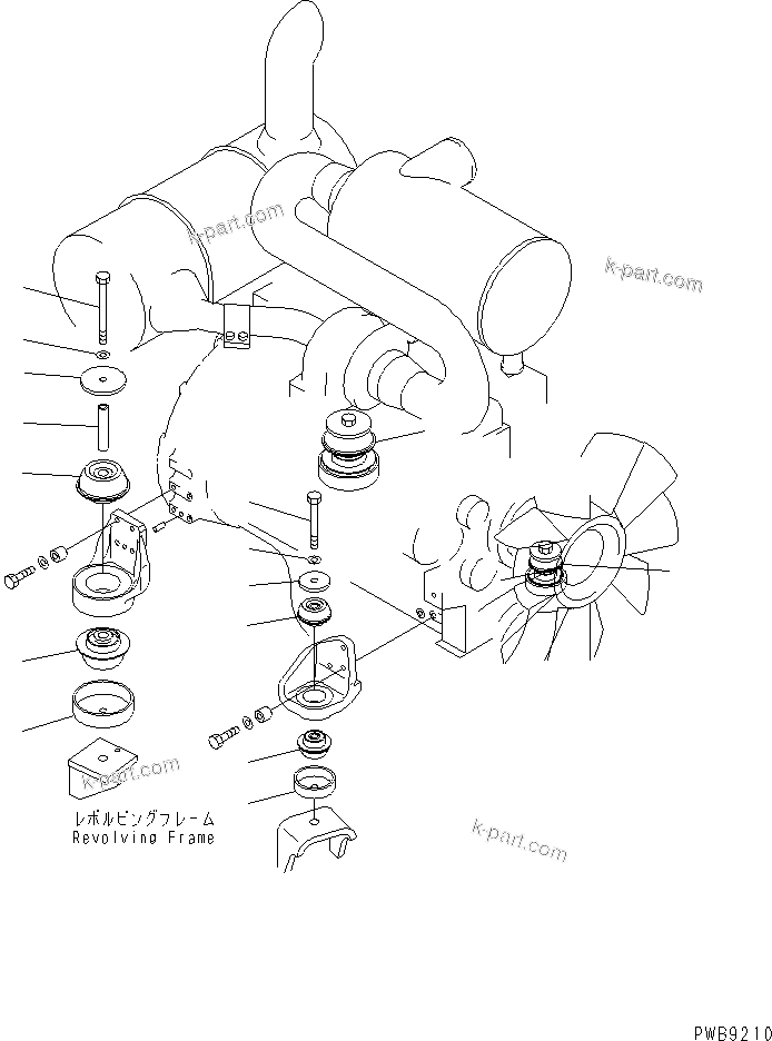 Komatsu parts book diagram for PC228USLC-2J S/N 15001-UP (For KUK / Chassis only): ENGINE MOUNT