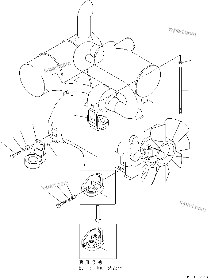 Komatsu parts book diagram for PC228USLC-2J S/N 15001-UP (For KUK / Chassis only): ENGINE MOUNT (BRACKET AND HOSE)(#15256-)
