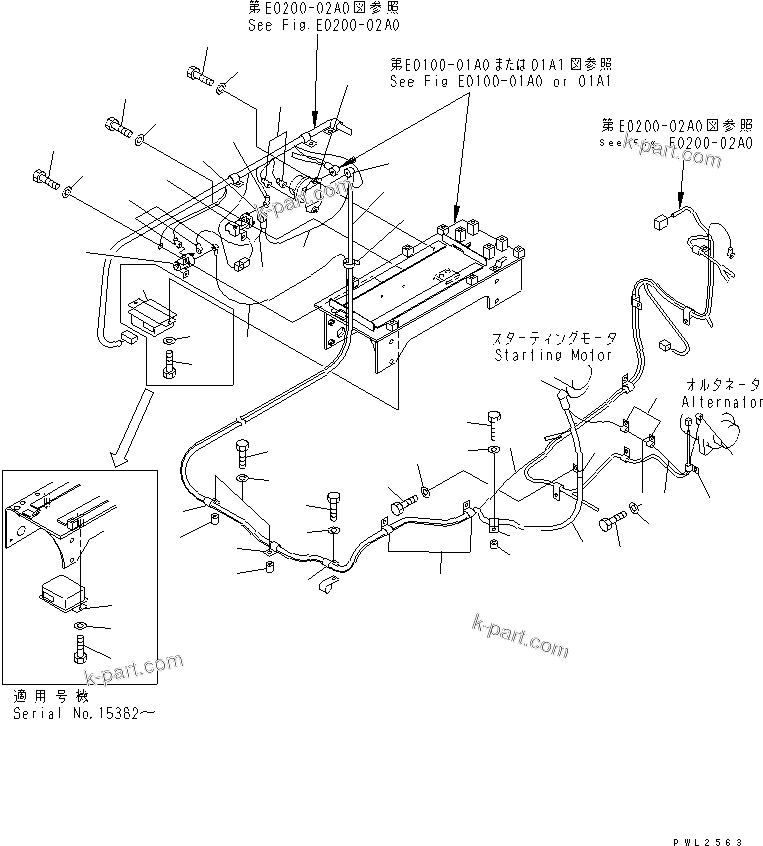 Komatsu parts book diagram for PC228USLC-2J S/N 15001-UP (For KUK / Chassis only): WIRING (STARTING HARNESS)