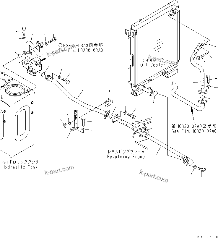 Komatsu parts book diagram for PC228USLC-2J S/N 15001-UP (For KUK / Chassis only): OIL COOLER LINE