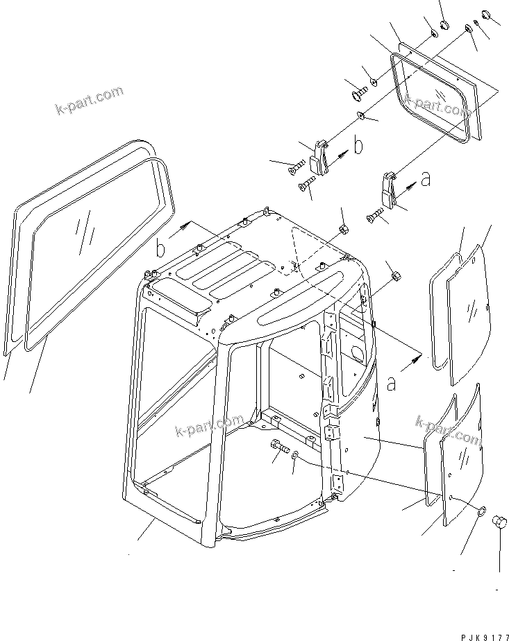 Komatsu parts book diagram for PC228USLC-2J S/N 15001-UP (For KUK / Chassis only): OPERATOR'S CAB (CAB) (WITH FULL GUARD) (EU SPEC.)(#15321-)