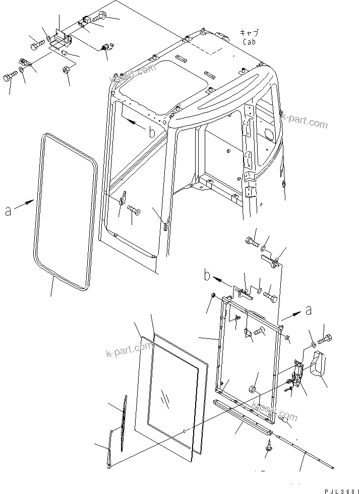 Komatsu parts book diagram for PC228USLC-2J S/N 15001-UP (For KUK / Chassis only): OPERATOR'S CAB (PULL UP WINDOW) (EU SPEC.)(#15321-)