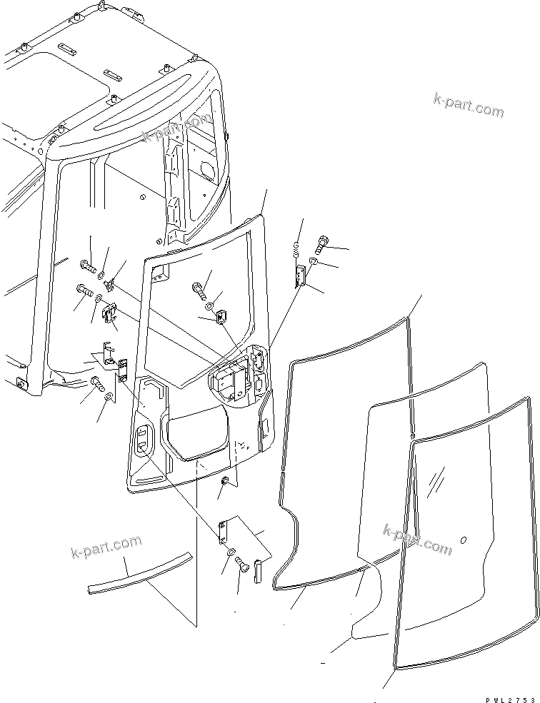 Komatsu parts book diagram for PC228USLC-2J S/N 15001-UP (For KUK / Chassis only): OPERATOR'S CAB (DOOR)(#15001-15808)