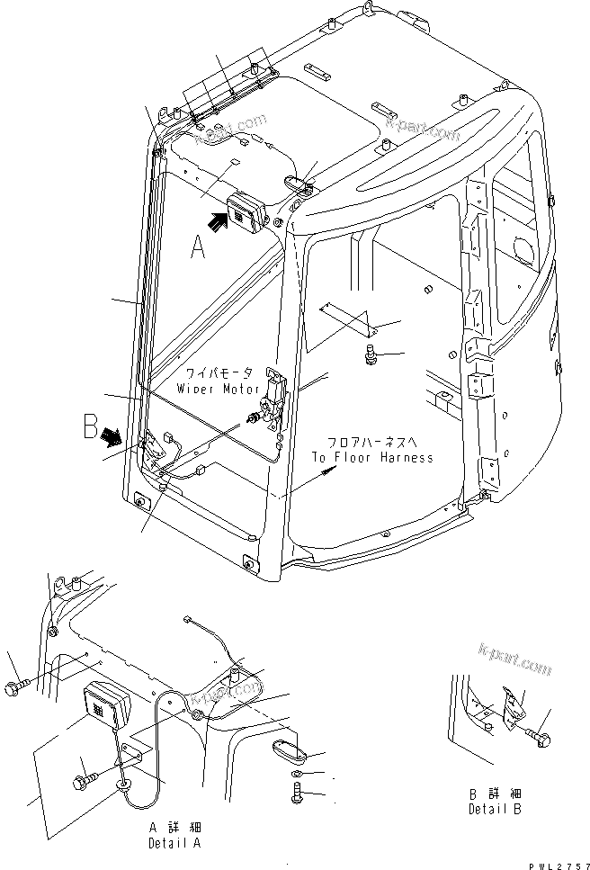 Komatsu parts book diagram for PC228USLC-2J S/N 15001-UP (For KUK / Chassis only): OPERATOR'S CAB (WIRING)