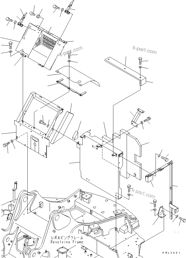 Komatsu parts book diagram for PC228USLC-2J S/N 15001-UP (For KUK / Chassis only): HOOD (PARTITON COVER) (2/2) (EU SPEC.)(#15321-)