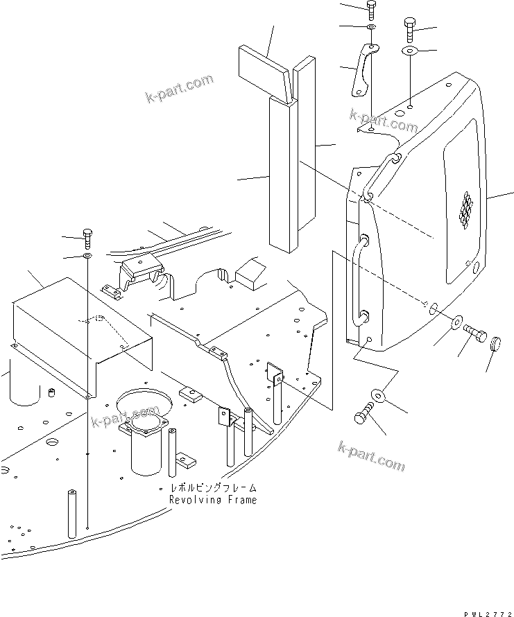 Komatsu parts book diagram for PC228USLC-2J S/N 15001-UP (For KUK / Chassis only): SIDE COVER (L.H.)