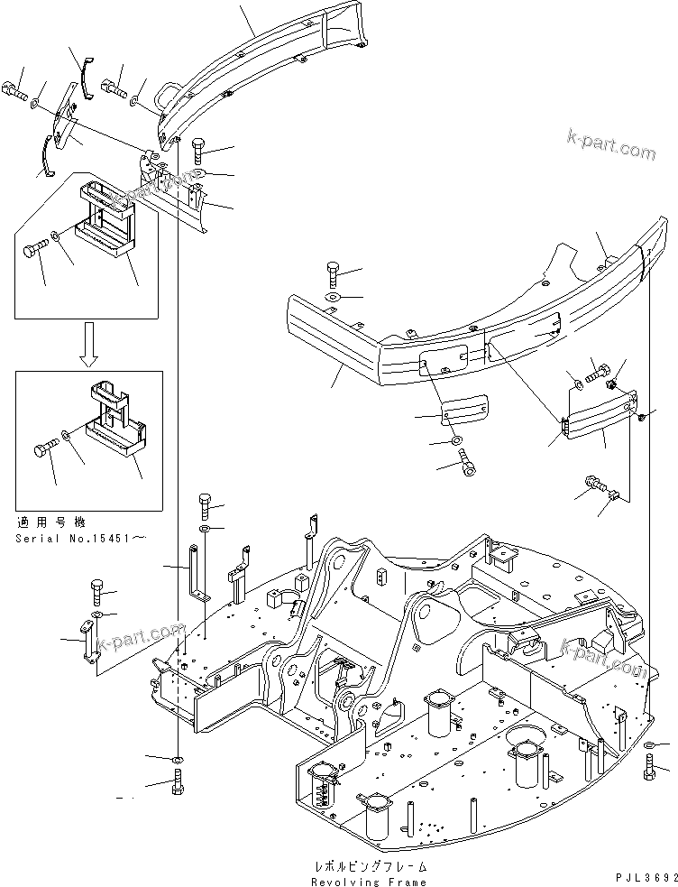 Komatsu parts book diagram for PC228USLC-2J S/N 15001-UP (For KUK / Chassis only): SIDE COVER (R.H.) (EU SPEC.)(#15321-)