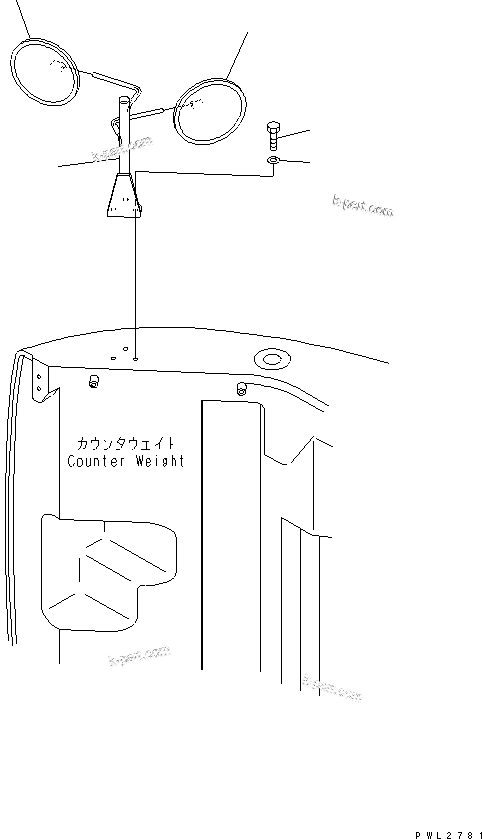Komatsu parts book diagram for PC228USLC-2J S/N 15001-UP (For KUK / Chassis only): REAR VIEW MIRROR