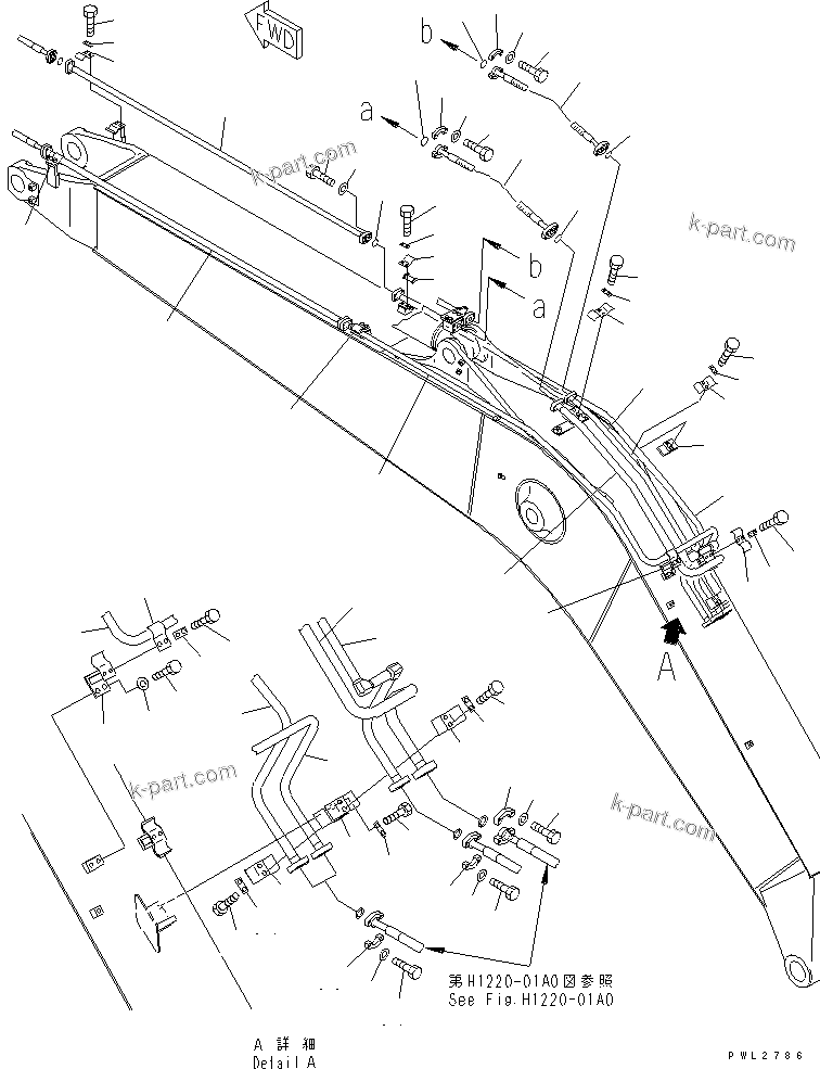 Komatsu parts book diagram for PC228USLC-2J S/N 15001-UP (For KUK / Chassis only): MONO-BOOM (5.7M) (ARM CYLINDER LINE AND BUCKET CYLINDER LINE)