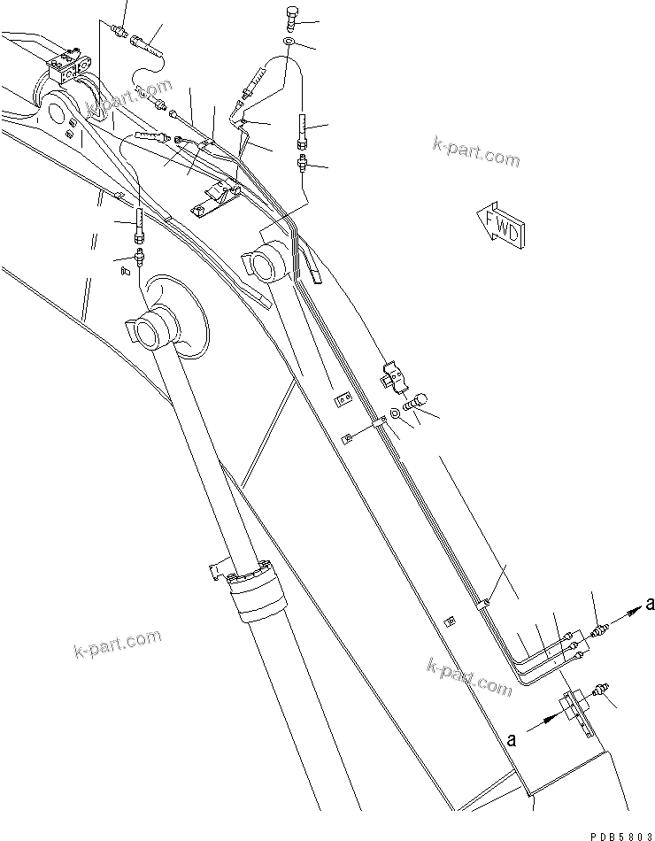 Komatsu parts book diagram for PC228USLC-2J S/N 15001-UP (For KUK / Chassis only): MONO-BOOM (5.7M) (LUBRICATING LINE AND WORKING LAMP HARNESS)
