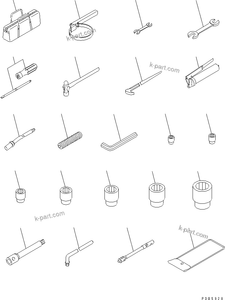 Komatsu parts book diagram for PC228USLC-2J S/N 15001-UP (For KUK / Chassis only): TOOL KIT