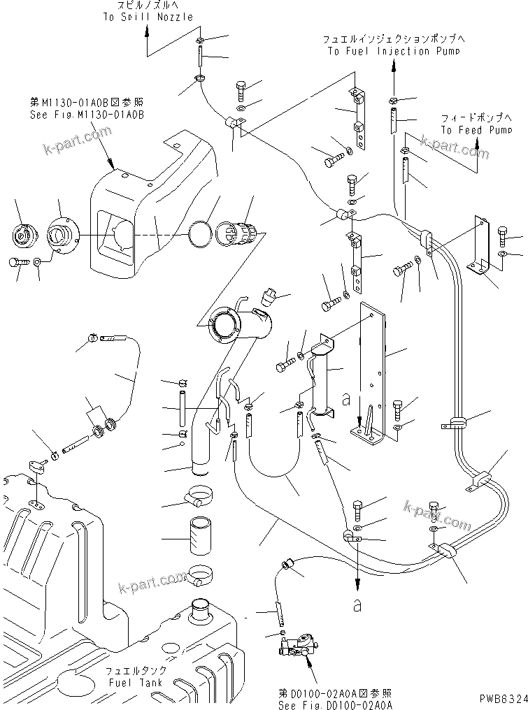 Komatsu parts book diagram for PC228UU-1-TN S/N 10001-UP: FUEL LINES(#10364-10573)
