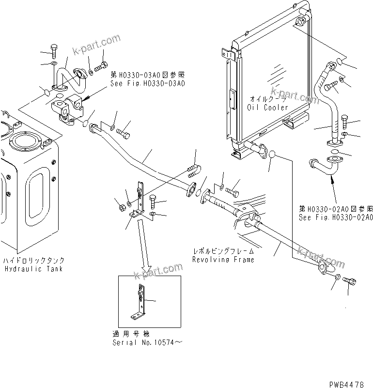 Komatsu parts book diagram for PC228UU-1-TN S/N 10001-UP: OIL COOLER LINE