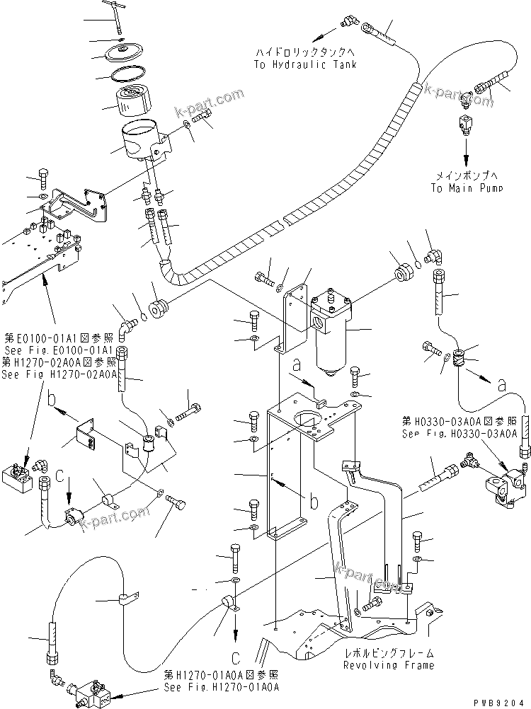 Komatsu parts book diagram for PC228UU-1-TN S/N 10001-UP: ATTACHMENT LINE (1 ACTUATOR) (RETURN)(#10022-10573)