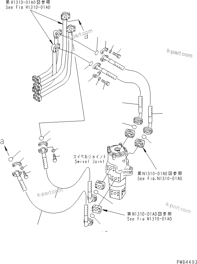 Komatsu parts book diagram for PC228UU-1-TN S/N 10001-UP: TRAVEL LINES (HOSE)