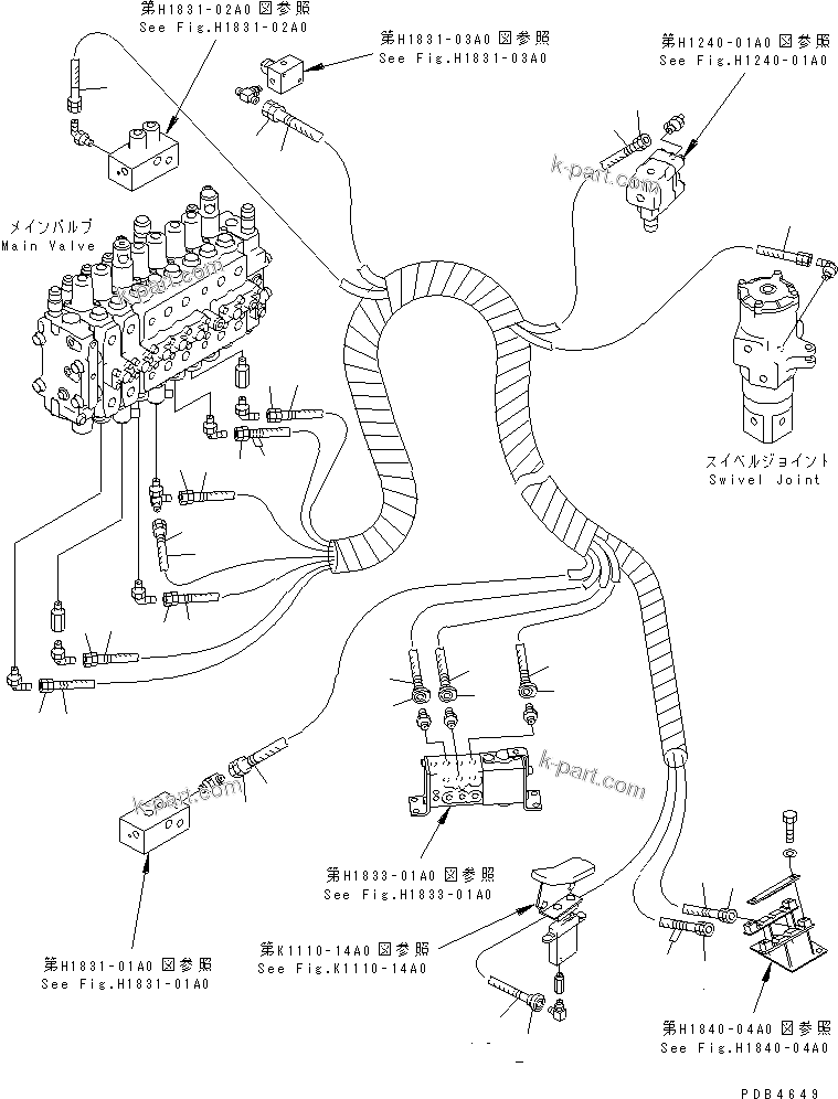 Komatsu parts book diagram for PC228UU-1-TN S/N 10001-UP: PPC MAIN LINE (VALVE PPC) (VALVE LOWER LINE) (1 ACTUATOR) (TUNNEL SPEC.)(#10001-10021)