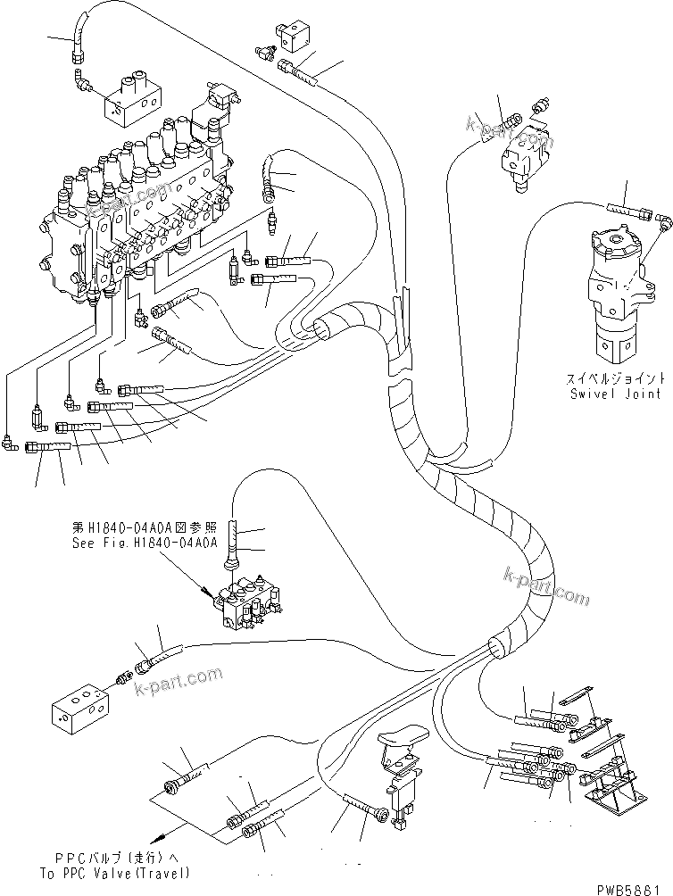 Komatsu parts book diagram for PC228UU-1-TN S/N 10001-UP: PPC MAIN LINE (VALVE PPC) (VALVE LOWER LINE) (1 ACTUATOR) (TUNNEL SPEC.)(#10022-10324)