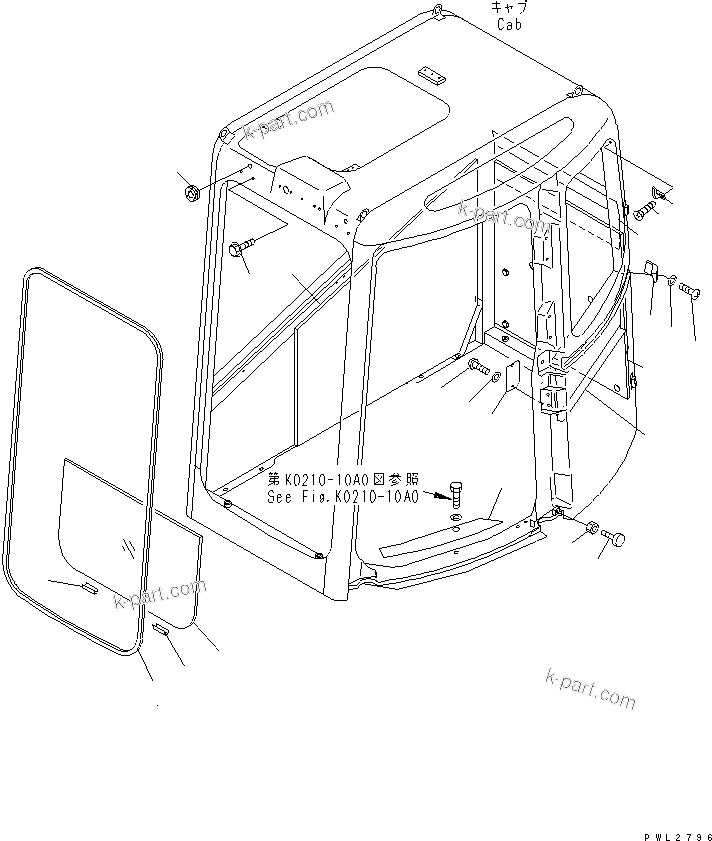 Komatsu parts book diagram for PC228UU-1-TN S/N 10001-UP: OPERATOR'S CAB (FRONT LOWER GLASS AND LINING)(#10022-10573)