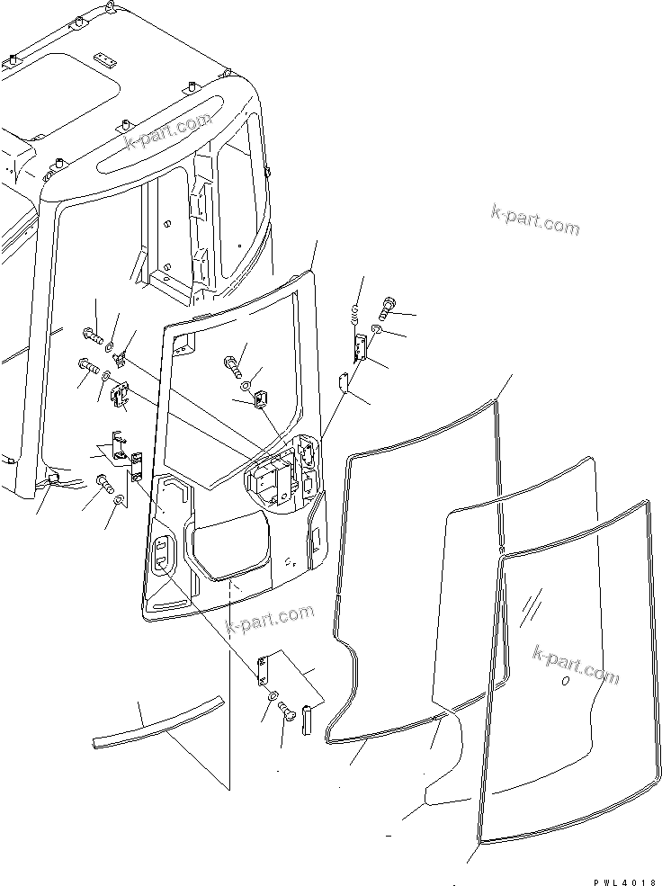 Komatsu parts book diagram for PC228UU-1-TN S/N 10001-UP: OPERATOR'S CAB (DOOR)(#10364-10573)