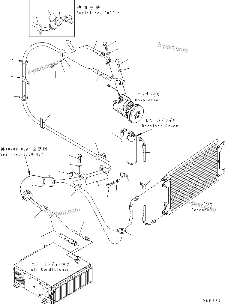 Komatsu parts book diagram for PC228UU-1-TN S/N 10001-UP: AIR CONDITIONER (HOSE)(#10022-10573)