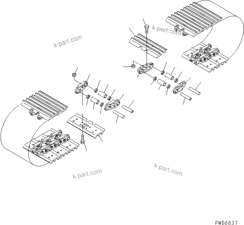 Komatsu parts book diagram for PC228UU-1-TN S/N 10001-UP: TRACK SHOE (TRIPLE GROUSER) (600MM WIDE) (HOLES TO EQUIP WITH    CITY PAD)(#10457-)