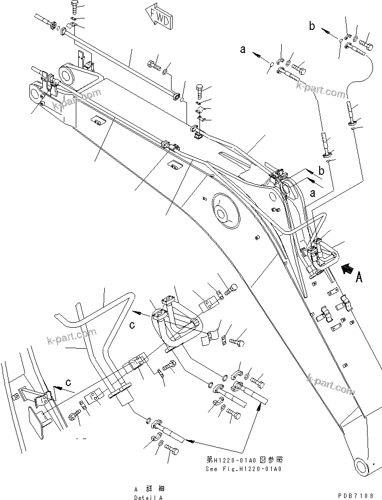 Komatsu parts book diagram for PC228UU-1-TN S/N 10001-UP: MONO-BOOM (4.5M) (ARM CYLINDER LINE AND BUCKET CYLINDER LINE)(#10128-10573)