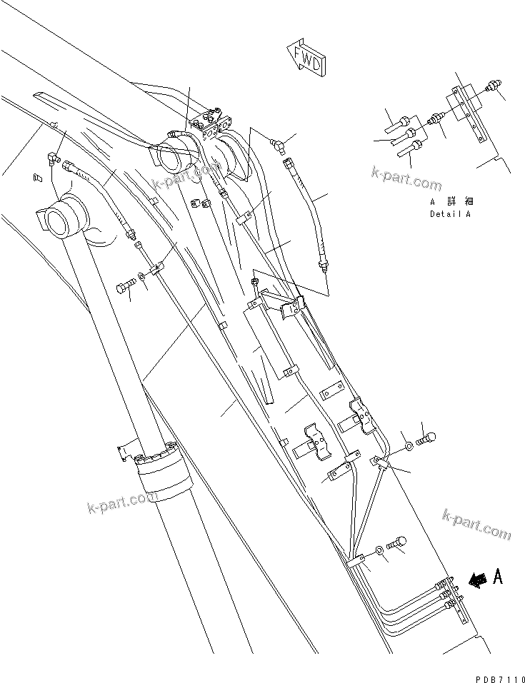 Komatsu parts book diagram for PC228UU-1-TN S/N 10001-UP: MONO-BOOM (4.5M) (LUBRICATING LINE AND WORKING LAMP HARNESS)(#10128-10573)