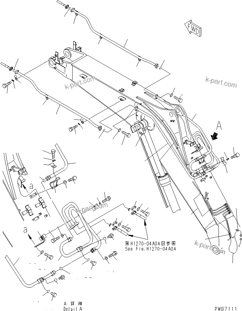 Komatsu parts book diagram for PC228UU-1-TN S/N 10001-UP: MONO-BOOM (4.5M) (ATTACHMENT LINE AND WORKING LAMP HARNESS)(#10128-10573)