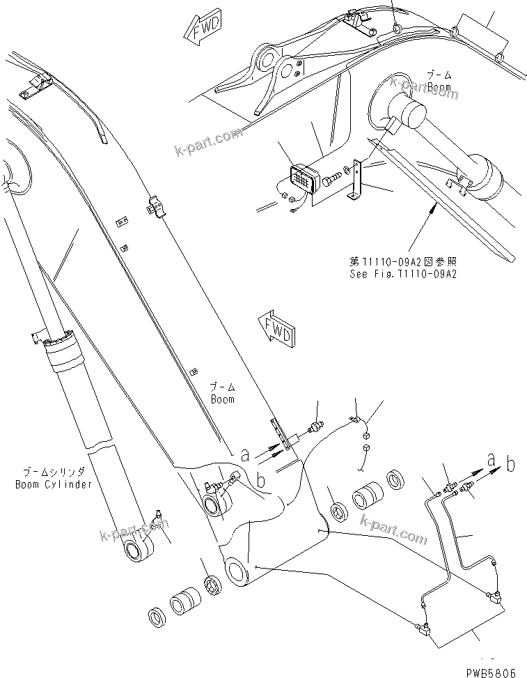 Komatsu parts book diagram for PC228UU-1-TN S/N 10001-UP: MONO-BOOM (HEAVY DUTY) (WORKING LAMP AND BOOM FOOT LUBRICATING)(#10022-10573)
