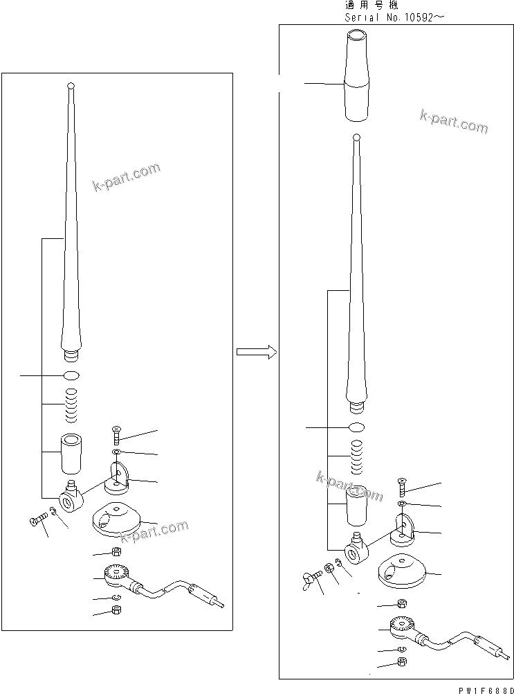 Komatsu parts book diagram for PC228UU-1-TN S/N 10001-UP: RUBBER ANTENNA(#10364-)