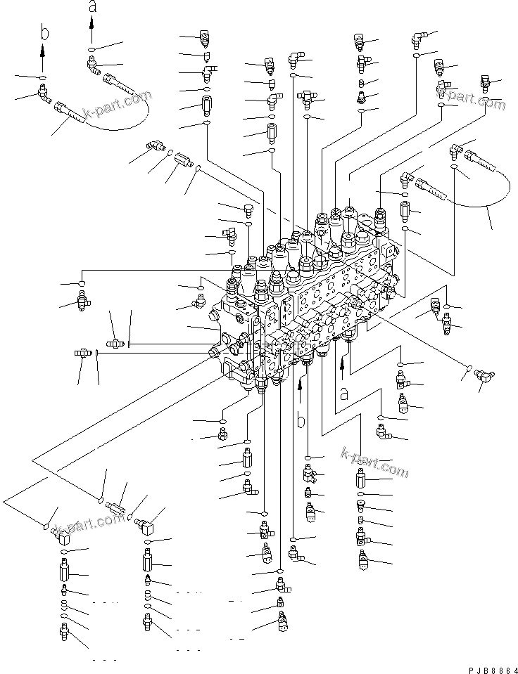 Komatsu parts book diagram for PC228US-1T S/N 11001-UP (For Formosa): MAIN VALVE (CONNECTING PARTS) (TUNNEL SPEC.)