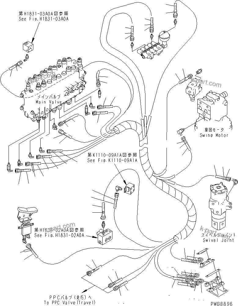 Komatsu parts book diagram for PC228US-1T S/N 11001-UP (For Formosa): PPC MAIN LINE (VALVE PPC) (VALVE LOWER LINE) (1 ACTUATOR) (TUNNEL SPEC.)
