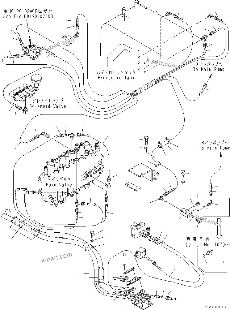 Komatsu parts book diagram for PC228US-1T S/N 11001-UP (For Formosa): PPC MAIN LINE (HOSE) (1 ACTUATOR) (TUNNEL SPEC.)