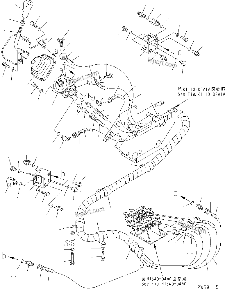 Komatsu parts book diagram for PC228US-1T S/N 11001-UP (For Formosa): FLOOR FRAME (LEVER AND PIPING) (R.H.) (TUNNEL SPEC.)