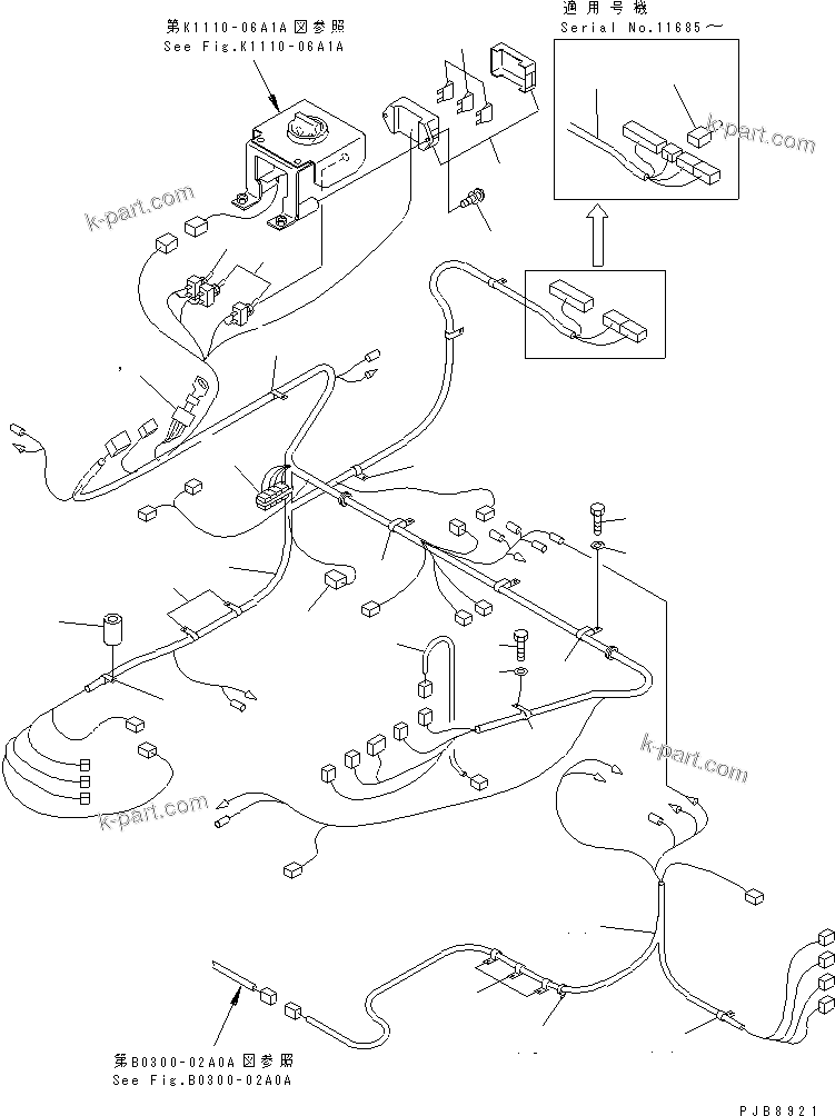 Komatsu parts book diagram for PC228US-1T S/N 11001-UP (For Formosa): FLOOR FRAME (WIRING) (TUNNEL SPEC.)