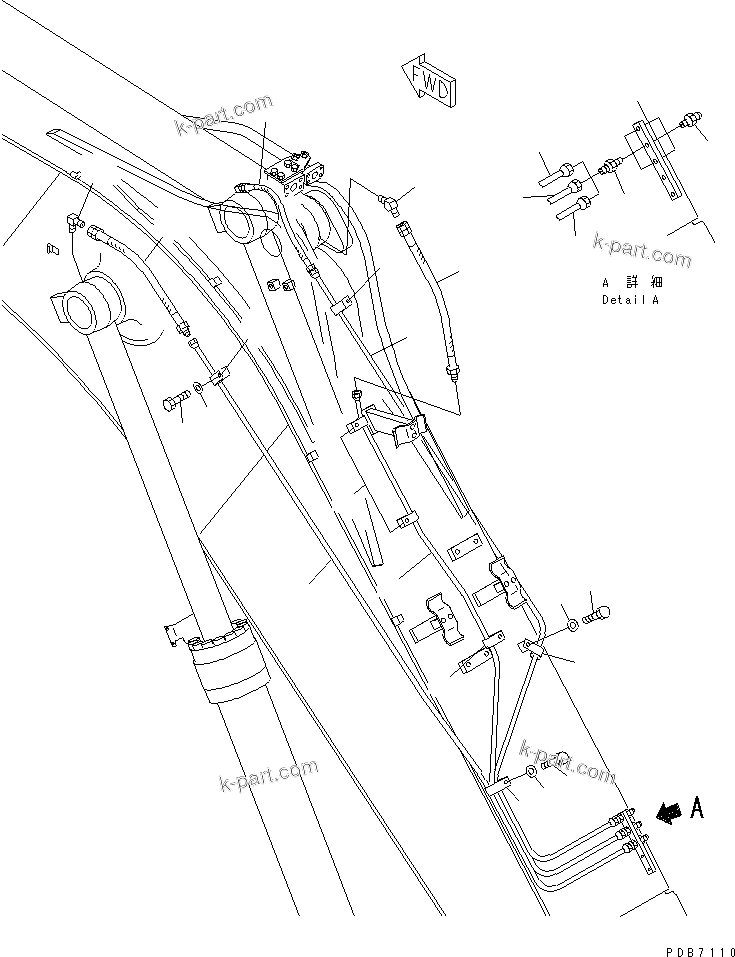 Komatsu parts book diagram for PC228US-1T S/N 11001-UP (For Formosa): MONO-BOOM (4.5M) (LUBRICATING LINE AND WORKING LAMP HARNESS)