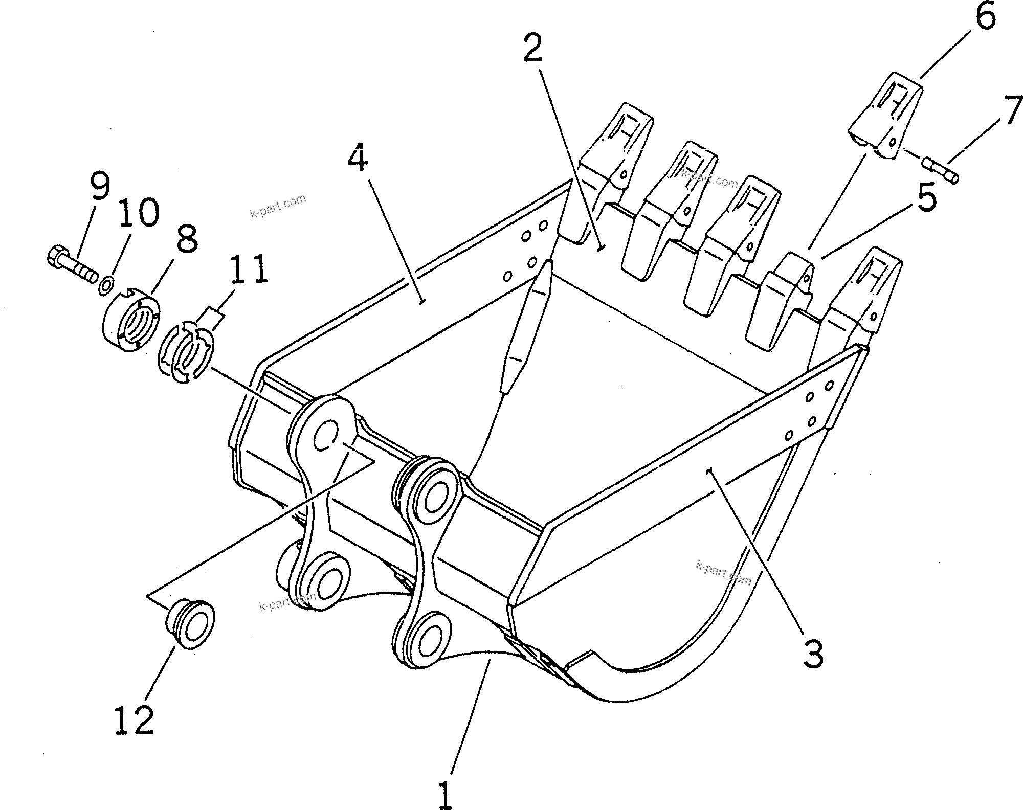 Komatsu parts book diagram for PC228US-1T S/N 11001-UP (For Formosa): BUCKET ? 0.8M3 (CECE 0.7M3) ? 1045MM (HORIZONTAL PIN TYPE)