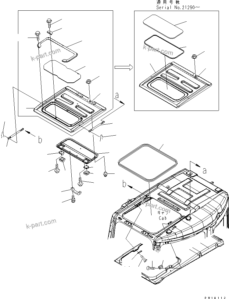 Komatsu parts book diagram for PC228USLC-3-AB S/N 20001-29999: OPERATOR'S CAB (ROOF WINDOW)(#20001-)