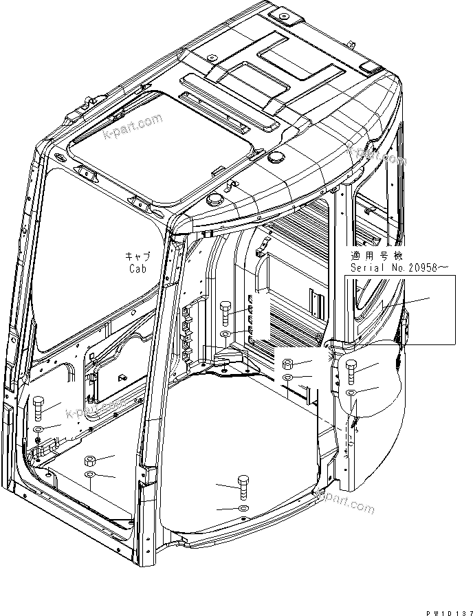 Komatsu parts book diagram for PC228USLC-3-AB S/N 20001-29999: OPERATOR'S CAB (INSTALLATION PARTS)(#20001-)
