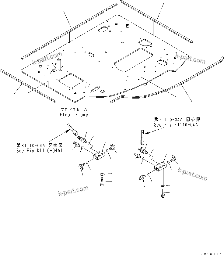 Komatsu parts book diagram for PC228USLC-3-AB S/N 20001-29999: FLOOR FRAME (P ?T BLOCK AND SEAL) (1 ACTUATOR)(#20001-)