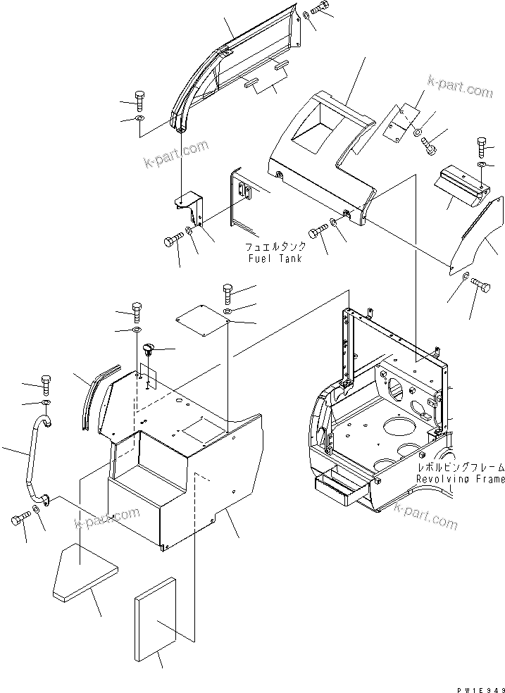 Komatsu parts book diagram for PC228USLC-3-AB S/N 20001-29999: FRONT COVER (COVER) (2/2) (BLUE) (FOR 1 ACTUATOR OR ARM CRANE)(#21318-)