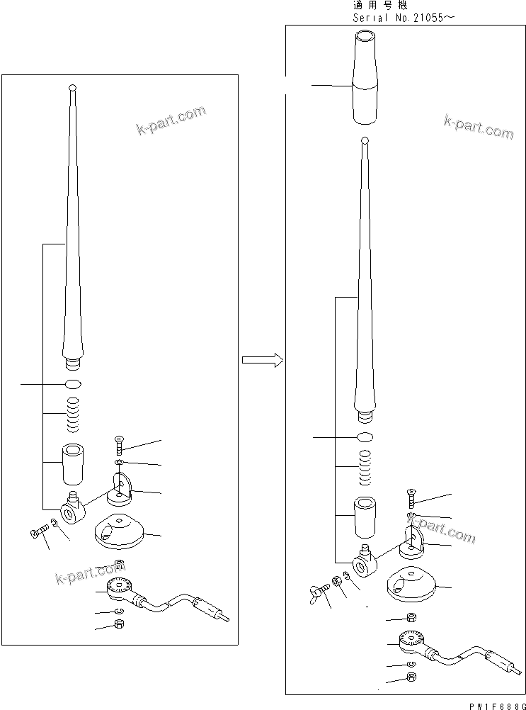 Komatsu parts book diagram for PC228USLC-3-AB S/N 20001-29999: RUBBER ANTENNA(#20001-)