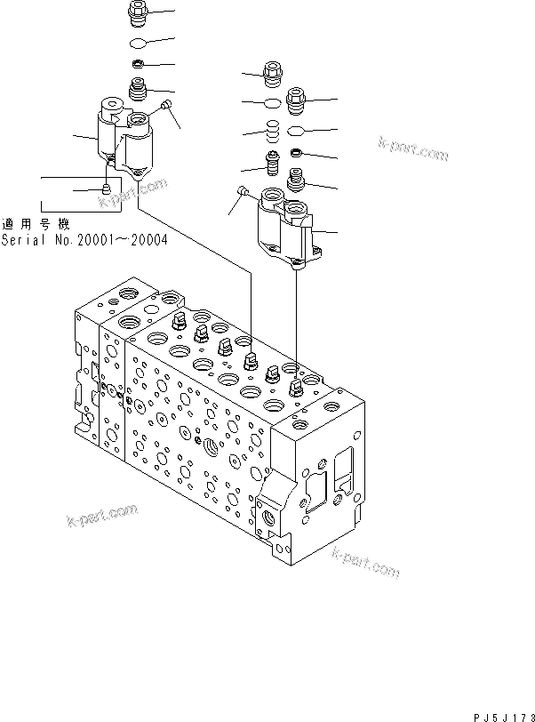 Komatsu parts book diagram for PC228USLC-3-AB S/N 20001-29999: MAIN VALVE (1-ACTUATOR) (3/19) (ARM CRANE ? DEMOLITION SPEC. ? 2-PIECE BOOM ? SLIDE ARM)(#20001-)