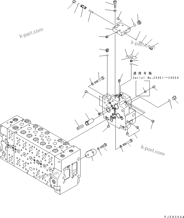 Komatsu parts book diagram for PC228USLC-3-AB S/N 20001-29999: MAIN VALVE (1-ACTUATOR) (14/19) (ARM CRANE ? DEMOLITION SPEC. ? 2-PIECE BOOM ? SLIDE ARM)(#20001-)